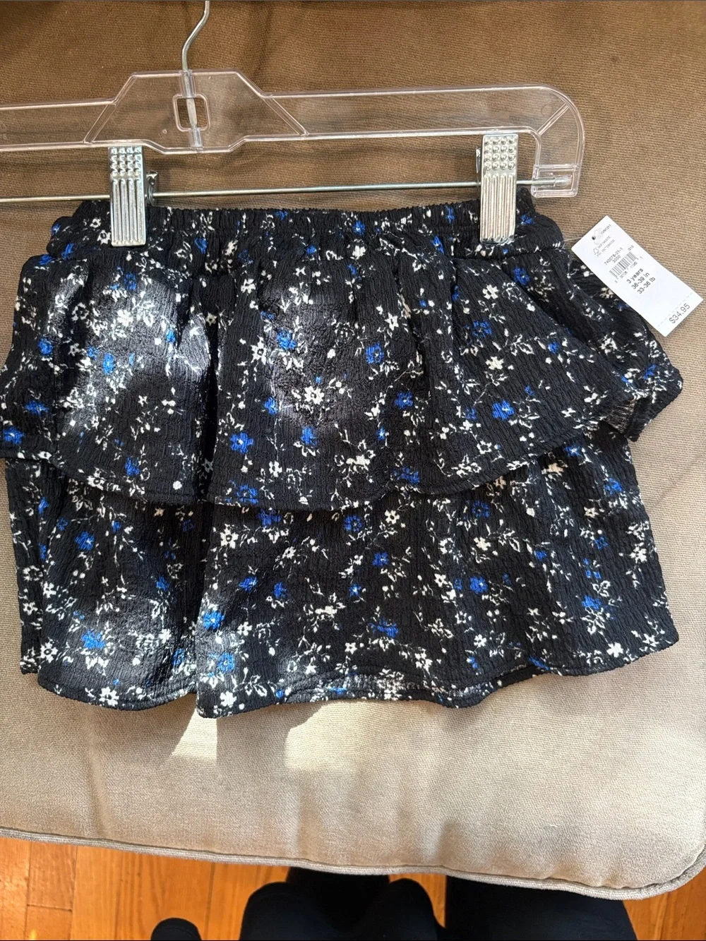 GAP Black Floral Tiered Skirt with Blue & White Accents